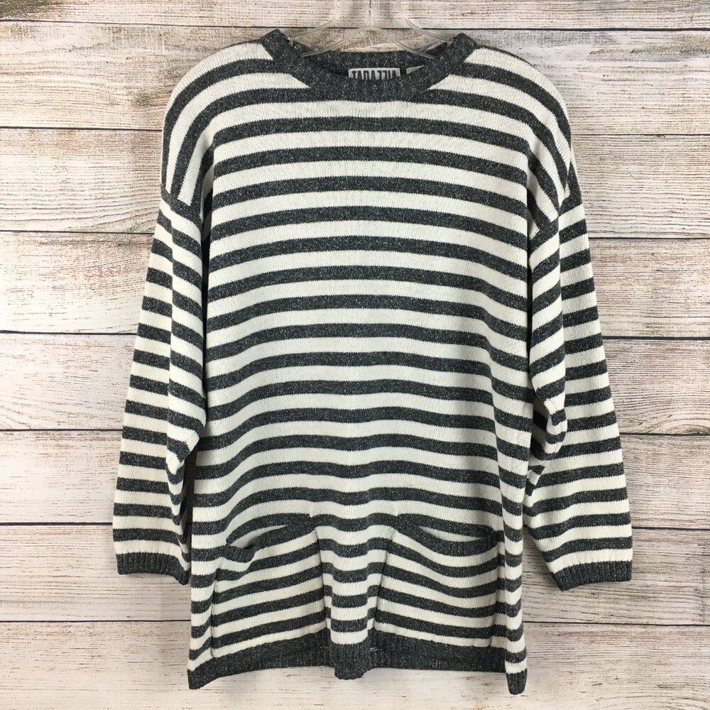 TARAZZIA Sweater Striped Pockets Lightweight Drop Shoulder